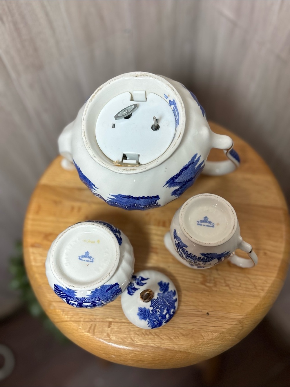 Vintage Sadler Blue Willow Musical Teapot Set Made in England Rare Find - Picture 8 of 8